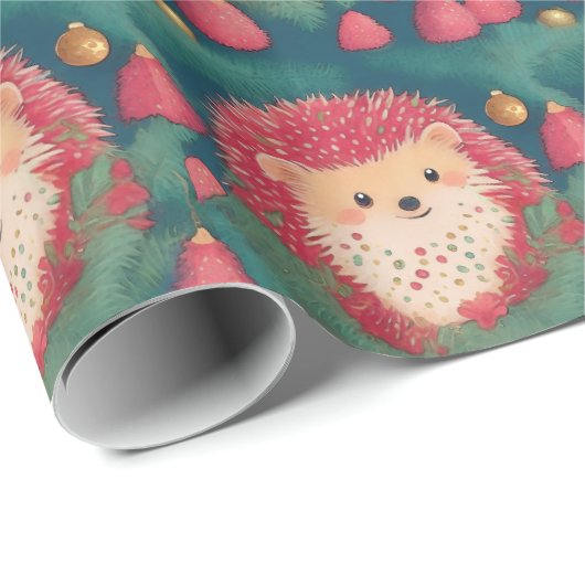 Rote Igel in einem Weihnachtsbaum Geschenkpapier (Rolleneckpunkt)