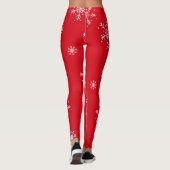 Rote, illustrative Schneeflocke weiß Leggings (Rückseite)