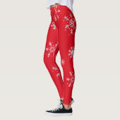 Rote, illustrative Schneeflocke weiß Leggings (Links)