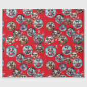 Rote illustre Schneeflocke und Hunde Weihnachtsges Geschenkpapier (Flach)