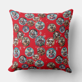 Rote illustre Schneeflocke und Hunde Weihnachtsges Kissen