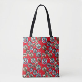 Rote illustre Schneeflocke und Hunde Weihnachtsges Tasche