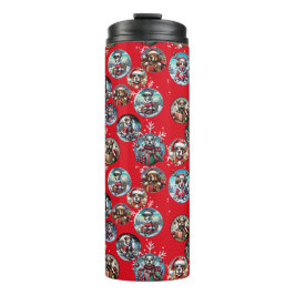 Rote illustre Schneeflocke und Hunde Weihnachtsges Thermosbecher