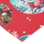 Rote illustre Schneeflocke und Hunde Weihnachtsges Tischdecke (Schrägansicht)