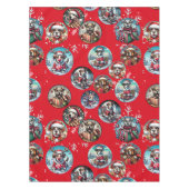 Rote illustre Schneeflocke und Hunde Weihnachtsges Tischdecke (Vorderseite)
