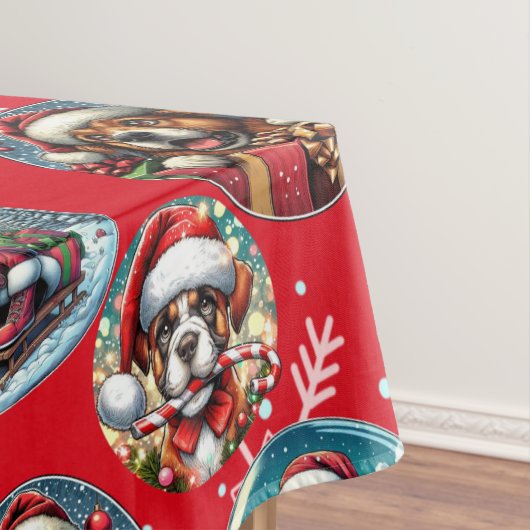 Rote illustre Schneeflocke und Hunde Weihnachtsges Tischdecke (Beispiel)