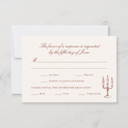 Rote illustrierte wunderliche Hochzeit RSVP Karte (Vorderseite)