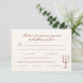 Rote illustrierte wunderliche Hochzeit RSVP Karte (Stehend Vorderseite)