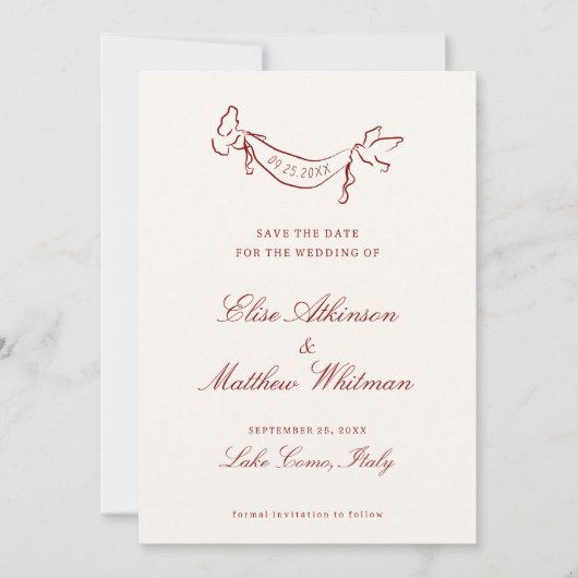 Rote illustrierte wunderliche Hochzeit Save The Date (Vorderseite)