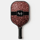 Rote Imitat Glitzer Glitzern Monogramm Pickleball Schläger (Vorderseite)