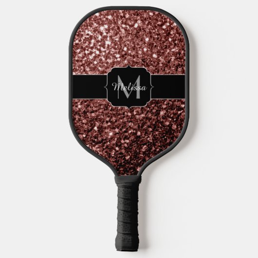Rote Imitat Glitzer Glitzern Monogramm Pickleball Schläger (Rückseite)