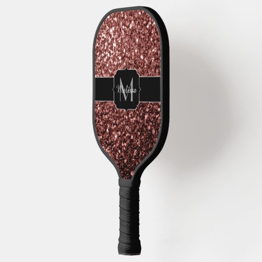 Rote Imitat Glitzer Glitzern Monogramm Pickleball Schläger (Links)