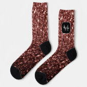 Rote Imitat Glitzer Glitzern Monogramm Socken (Linkes Detail)
