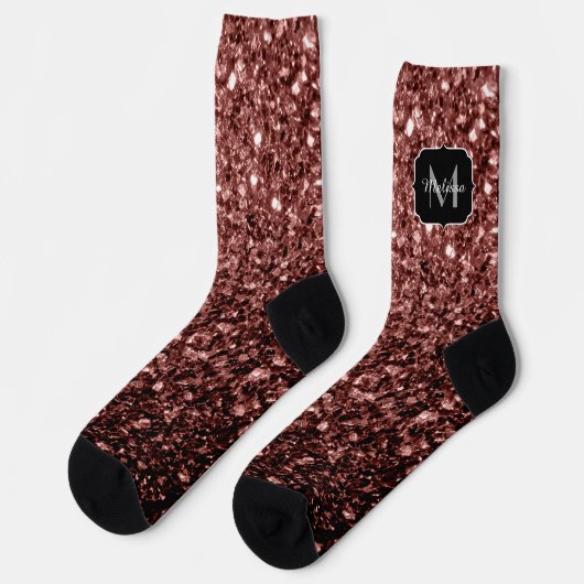 Rote Imitat Glitzer Glitzern Monogramm Socken (Linkes Detail)
