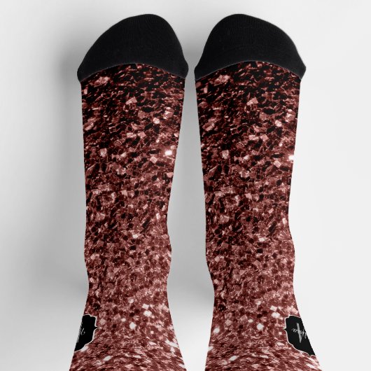 Rote Imitat Glitzer Glitzern Monogramm Socken (Oben)