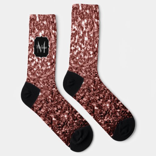 Rote Imitat Glitzer Glitzern Monogramm Socken (Rechts)
