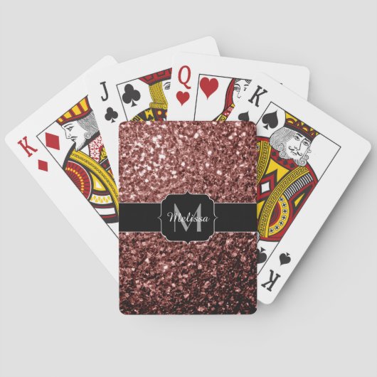 Rote Imitat Glitzer Glitzern Monogramm Spielkarten (Rückseite)