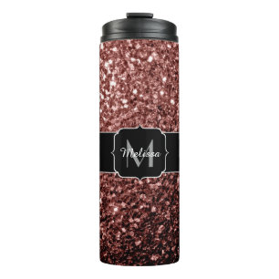 Rote Imitat Glitzer Glitzern Monogramm Thermosbecher