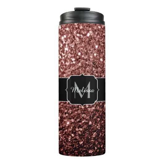 Rote Imitat Glitzer Glitzern Monogramm Thermosbecher (Vorderseite)