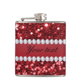 Rote Imitat Glitzer und Diamanten Flachmann (Vorderseite)