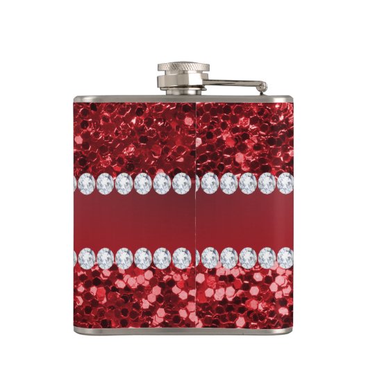 Rote Imitat Glitzer und Diamanten Flachmann (Rückseite)