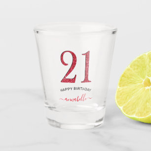 Rote Imitate Glitzer 21 Geburtstag Schnapsglas