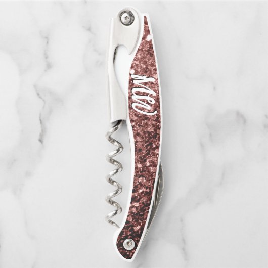 Rote Imitate Glitzer Glitzern Monogramm Kellnermesser (Vorderseite)