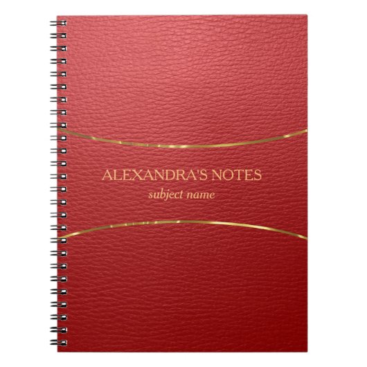 Rote Imitate Ledertextur Gold Akzent Notizblock (Vorderseite)