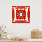 Rote Imitate Rahmen Fraktal Blume Poster (Küche)