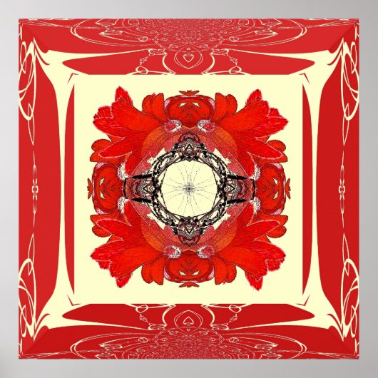 Rote Imitate Rahmen Fraktal Blume Poster (Vorne)