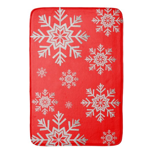 Rote Imitate Silver Glitzer Snowflake Bath Mat Badematte (Vorderseite Vertikal)