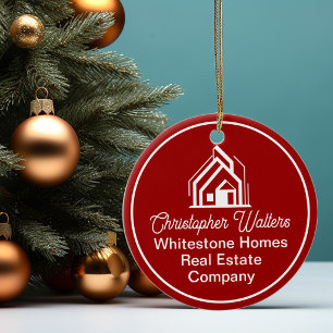 Rote Immobilienfirma individuelles Weihnachten Keramik Ornament