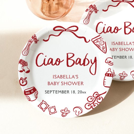 Rote italienische handgezeichnete Pizza Ciao Baby Pappteller