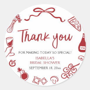 Rote italienische handgezeichnete Pizza-Pasta-Brau Runder Aufkleber