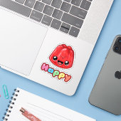 Rote Jelly Happy Text - Happy Jump Aufkleber (Laptop mit iPhone)