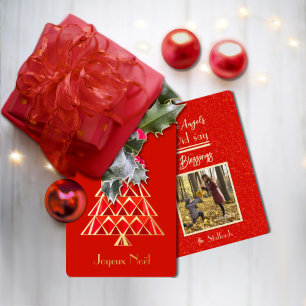 Rote Joyoux Noel Foto Weihnachtskarte Folieneinladung