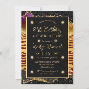 Rote Jungle Safari Glitter Achat 21. Geburtstag Einladung