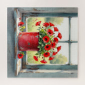 Rote Kaffeebüchse mit Roten Mohnblumen Puzzle (Horizontal)
