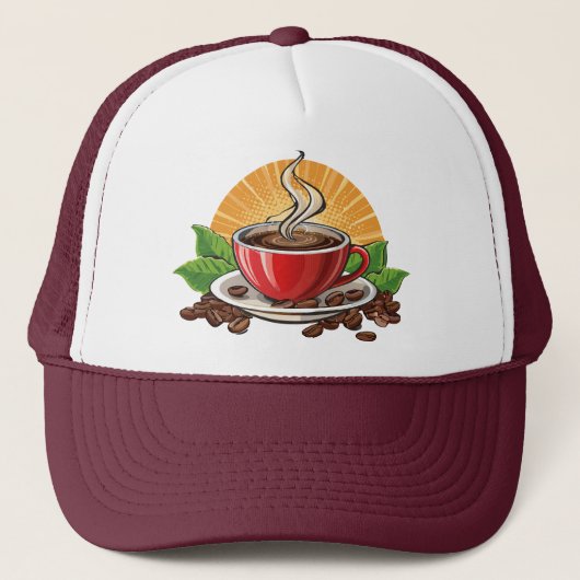 Rote Kaffeetasse Truckerkappe (Vorderseite)