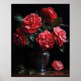 Rote Kamelien Blume Art Print Poster