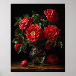 Rote Kamelien Blume Art Print Poster