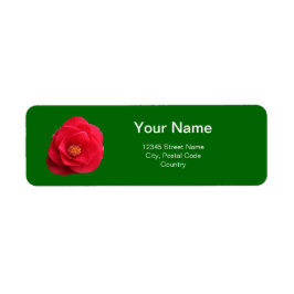 Rote Kamelien-Blume, grünes Adressetikett