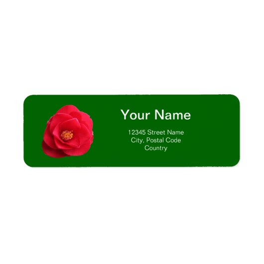 Rote Kamelien-Blume, grünes Adressetikett (Vorne)