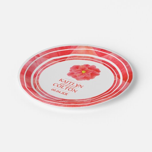 Rote Kamelien Hochzeitsfeier Teller (Schrägansicht)