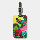 Rote Kamelien mit Grün Gepäckanhänger (Vorderseite vertikal)
