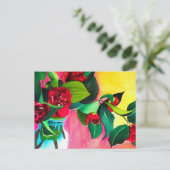 Rote Kamelien mit Grün Postkarte (Stehend Vorderseite)