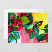 Rote Kamelien mit Grün Postkarte (Vorne/Hinten)