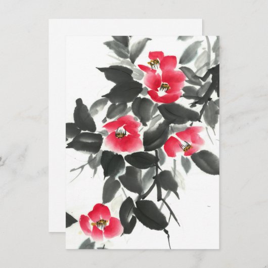 Rote Kamelien-Sumie-Farbe und Aquarellmalerei (Vorne/Hinten)