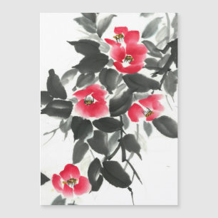 Rote Kamelien-Sumie-Farbe und Aquarellmalerei Magnetkarte