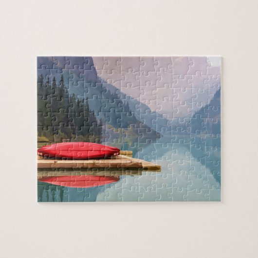 Rote Kanufahrt auf der ruhigen Bergsee Wilderness Puzzle (Horizontal)